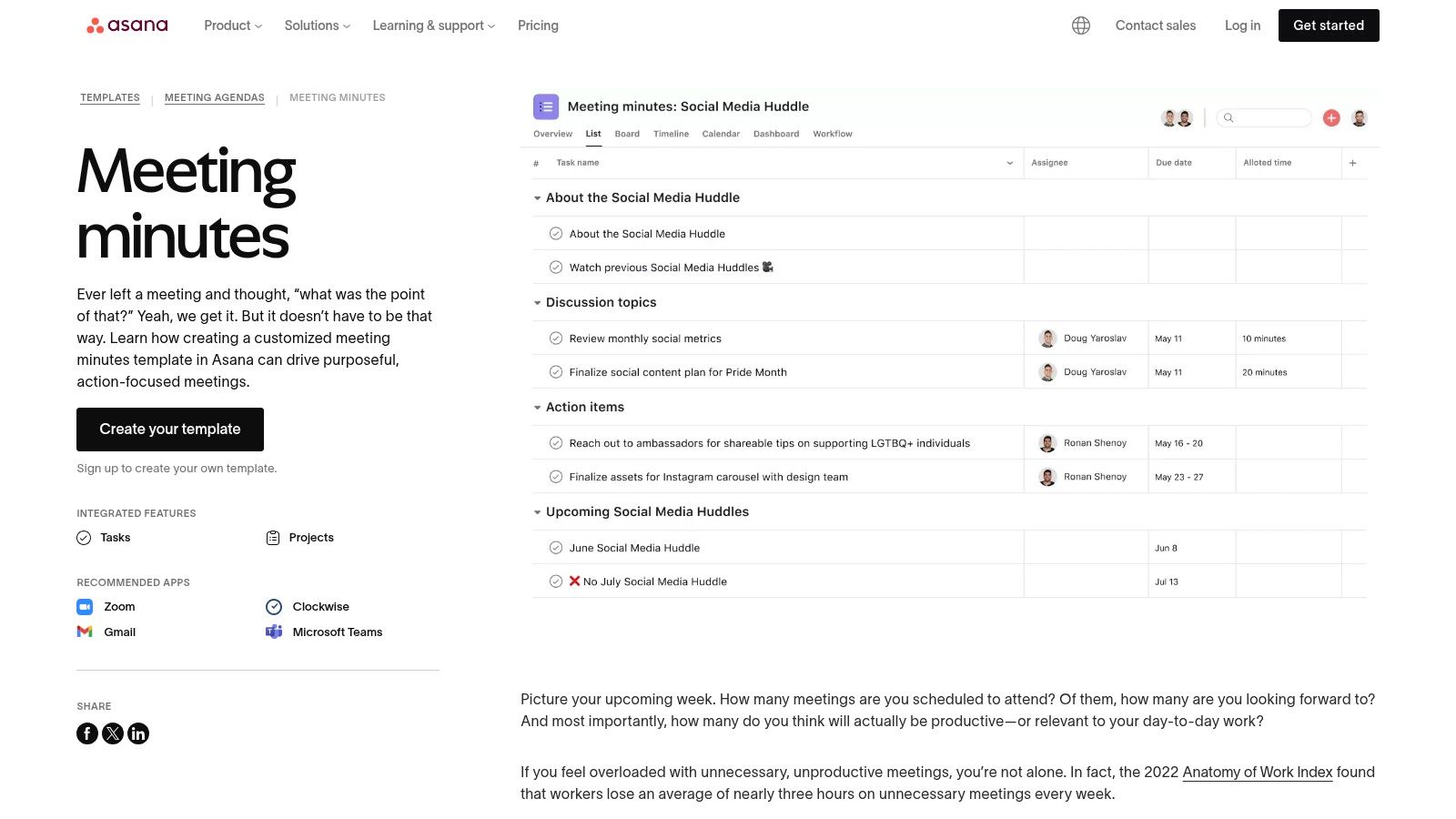 Asana – Meeting minutes template