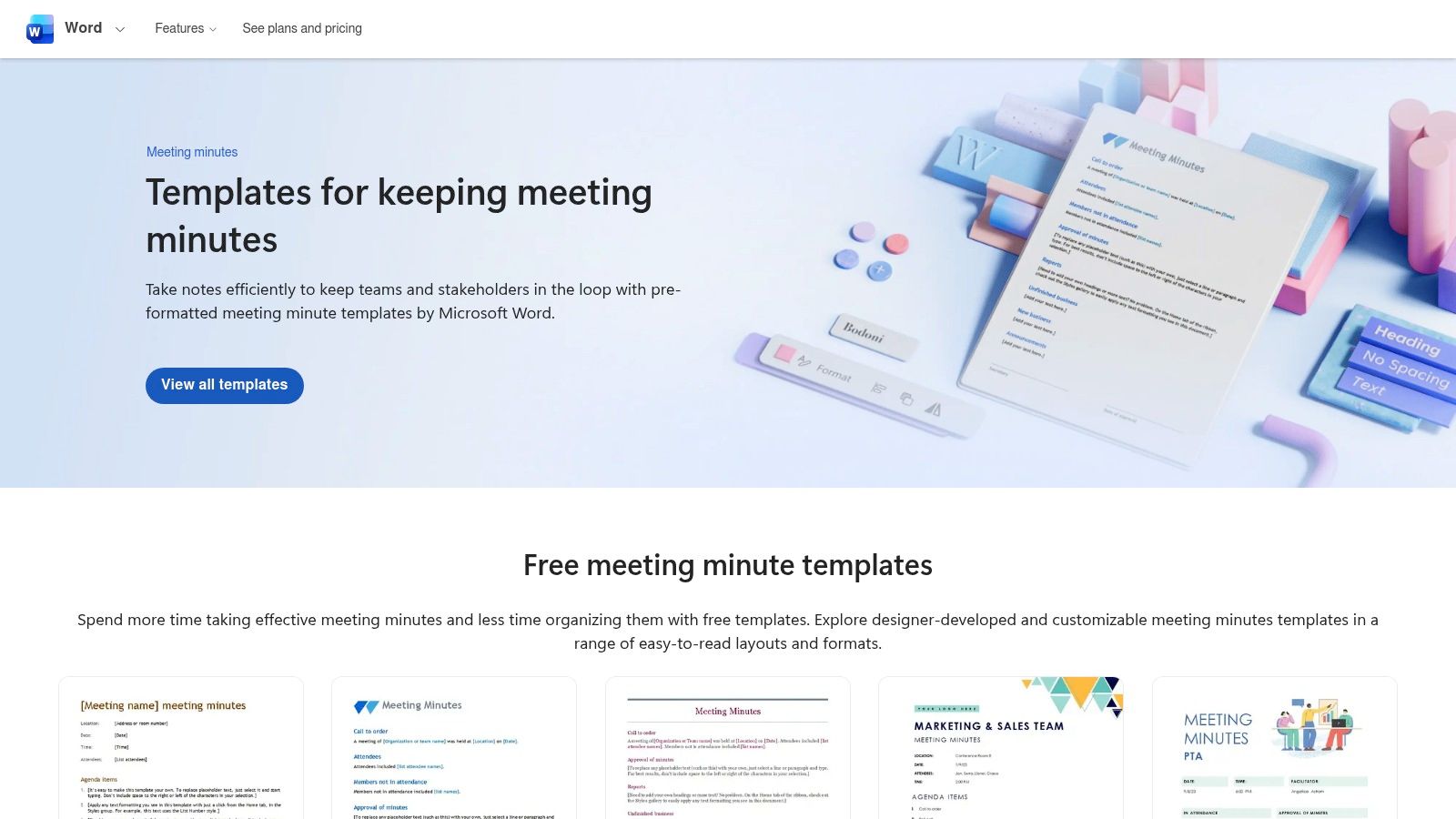 Microsoft Create – Meeting minutes templates