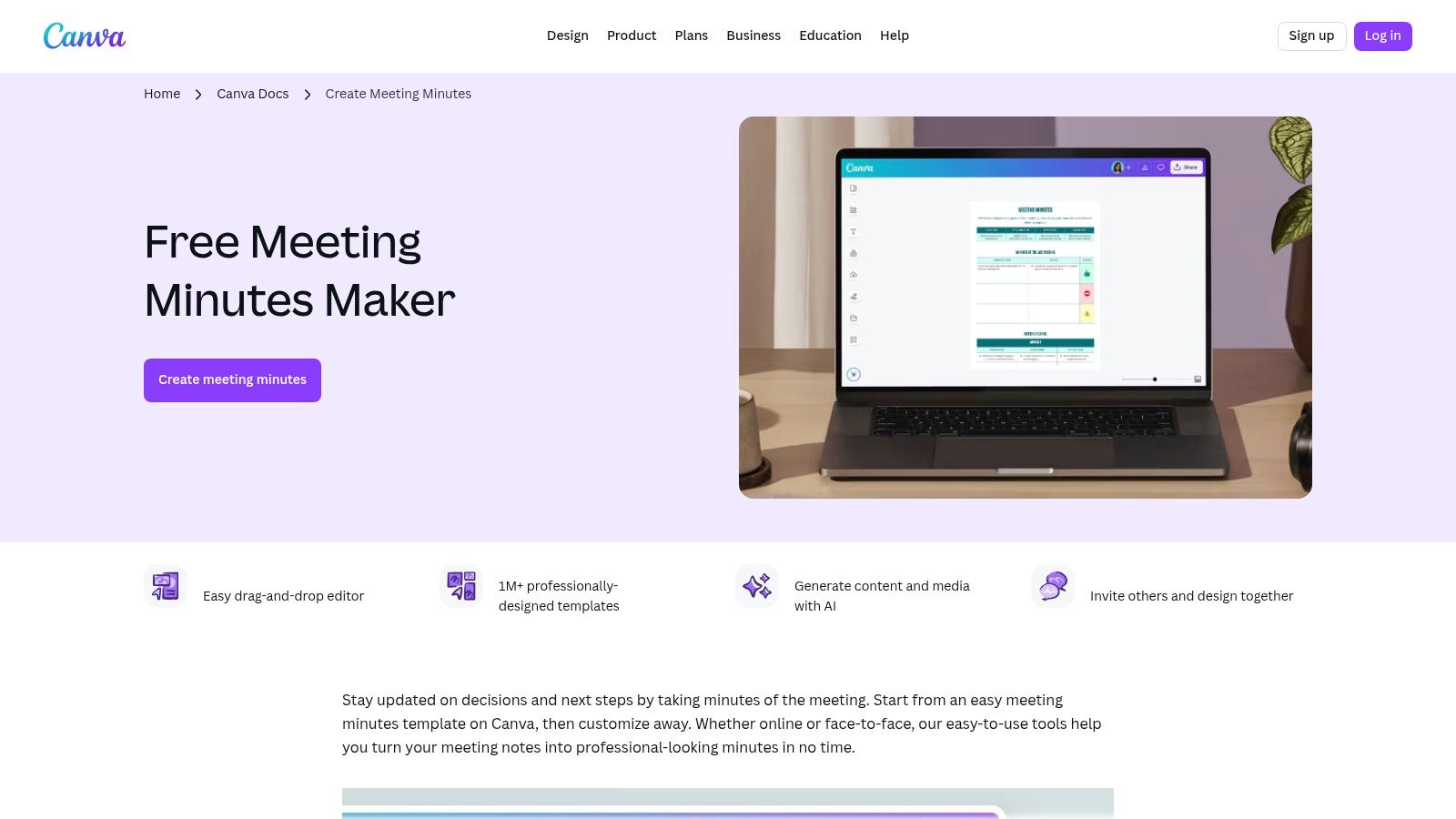 Canva – Meeting minutes maker