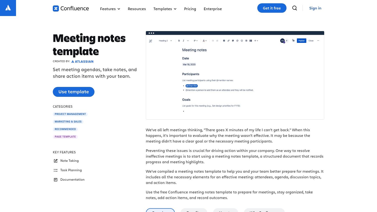 Atlassian Confluence – Meeting notes templates