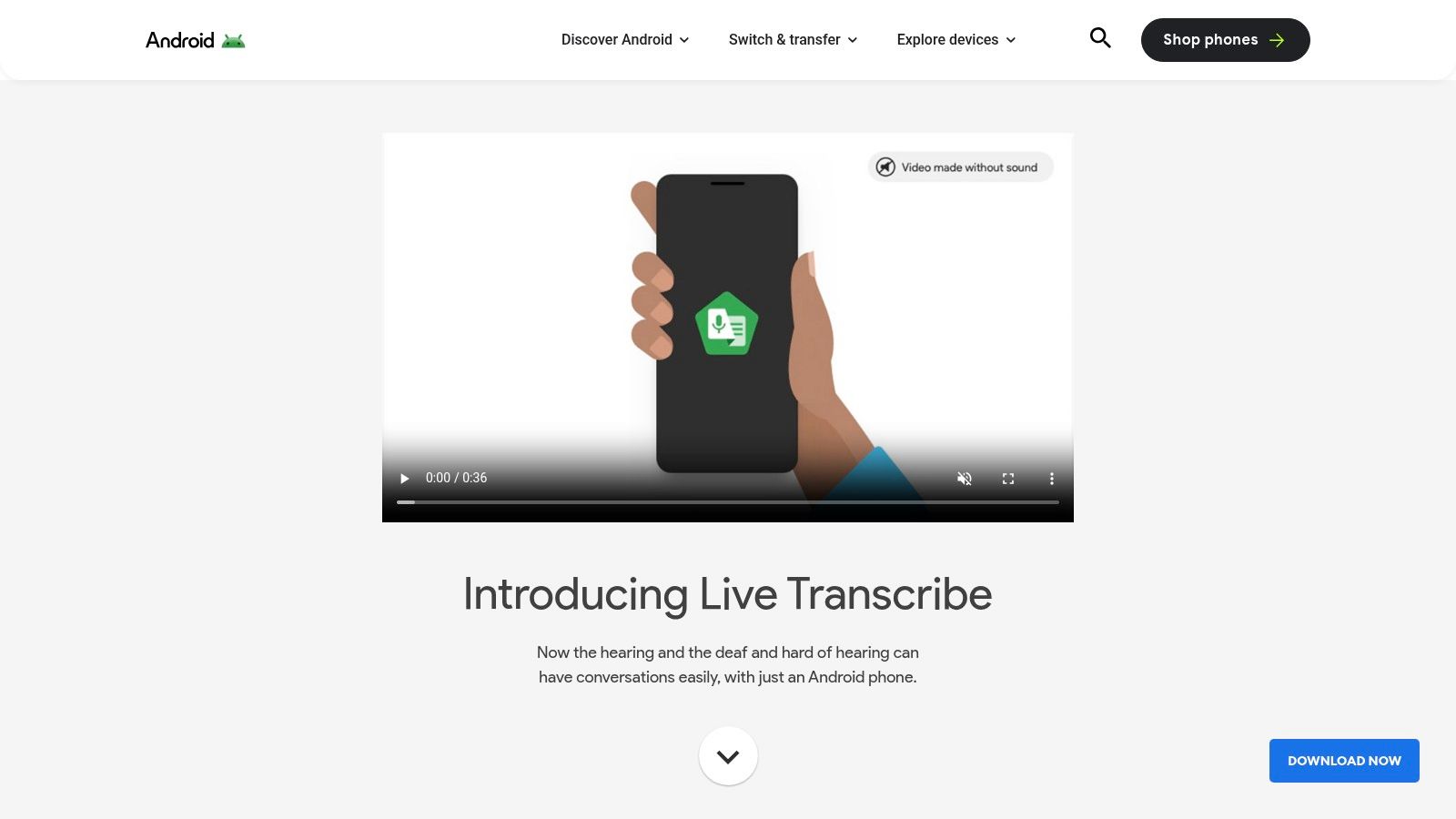 Google Live Transcribe showing real-time conversation captions on an Android phone.
